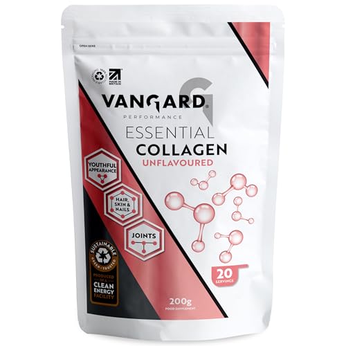 Vangard Essential Collagen Powder Unflavoured (200g - 20 Servings), Suitable for Halal Bovine Collagen to Support Skin, Hair, Nails and Joints