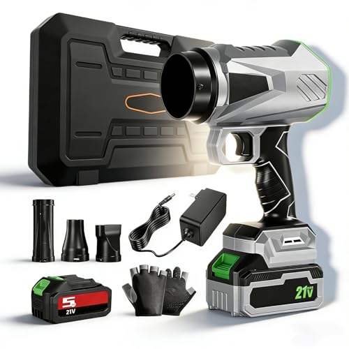21V Electric Leaf Blower Cordless, Portable Leaf Blower Cordless, Handheld Lightweight Leaf Blower Cordles with Battery and Charger, for Lawn, Patio, Dusting, and Leaf Blowing (5-Cell Battery*1)