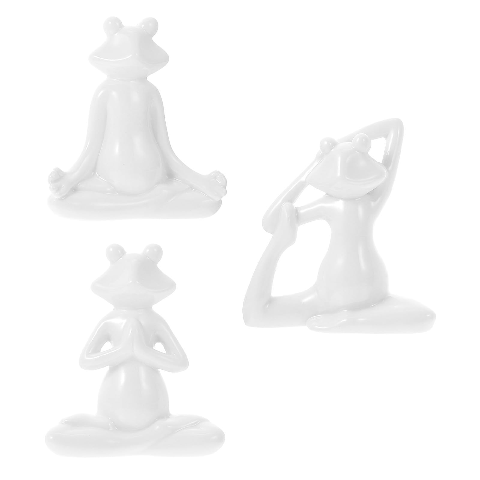 Grenouille de yoga en céramique lot de 3 statuettes zen pour la décoration de bureau
