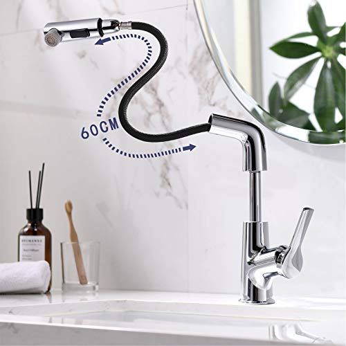 Mitigeur une poignée rétractable 60 cm robinet lavabo double commande eau chaude froide