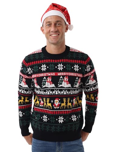 Askdeer Mens Ugly Christmas Sweater Soft Casual Xmas Pullover Classic Knitted Crewneck Sweaters with Ribbing Edge Snowman Reindeer