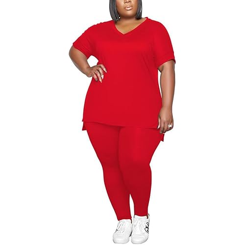 PINSV Women's Plus Size 2 Piece Outfits Sweatsuits Tracksuit Loungewear Sets