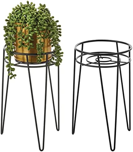 mDesign Midcentury Modern Flower Pot Stand - Metal Succulent and Plant Pot Holder - Minimalist Outdoor & Indoor Plant Holder - Hairpin Legs - Sturdy - Bronze - Small - Set of 2