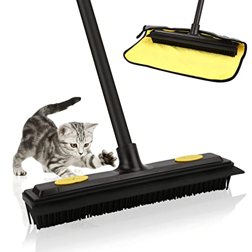 Doogepiit Rubber Broom For Pet Hair Remover,Carpet Rake-Rubber Broom With Squeegee, Portable Detailing Lint Remover Brush, Pet Hair Removal Tool For Carpet, Hardwood Floor, Tile, Window #TOP7