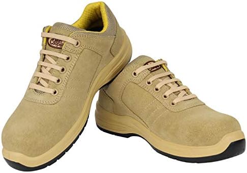 Allen Cooper AC-1581-CAMEL-05 Ergonomic Design, Composite Toe Cap, BIS Certified, Dual Density Shock Absorbing PU Sole, Slip Resistant Safety Sneakers (Size 5, Camel)