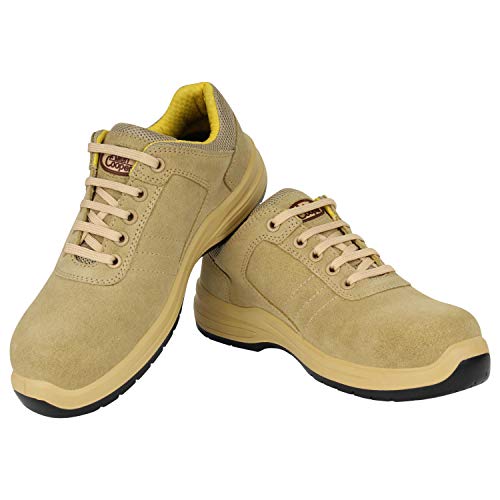 Allen Cooper AC-1581-CAMEL-05 Ergonomic Design, Composite Toe Cap, BIS Certified, Dual Density Shock Absorbing PU Sole, Slip Resistant Safety Sneakers (Size 5, Camel)