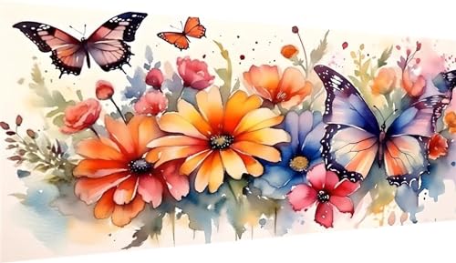 Diamond Painting Fleur et Papillon 5D | Kit Complet Broderie Diamant pour Adulte 40x80cm