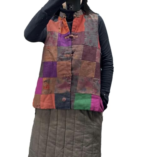 NFYM Women's Coat Many Color Patchwork Vest Open Front Frog Buttons Boho Floral Quilted Gilet Jacket2