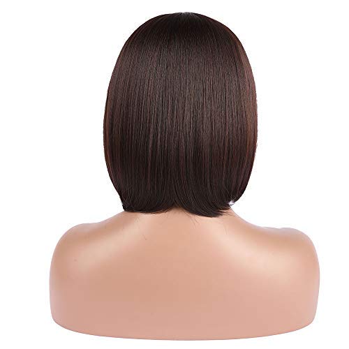 Enilecor Short Brown Bob Wigs 12" Straight With Flat Bangs Synthetic Colorful Cosplay Daily Party Wig For Women Natural As Real Hair+ Free Wig Cap (Dark Brown) #TOP3