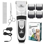 Pet Union Professional Dog Grooming Kit - Rechargeable, Cordless Pet Grooming Clippers & Complete Set of Dog Grooming Tools. Low Noise & Suitable for Dogs, Cats and Other Pets (Stainless Steel)