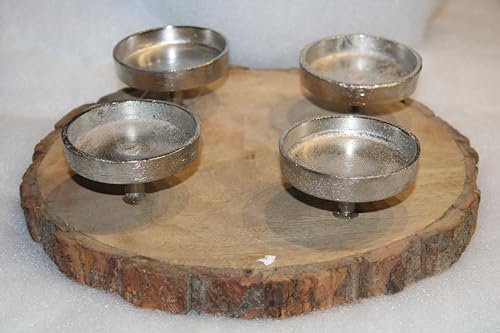 Adventskranz auf Holzscheibe, Durchmesser 27 cm, Kerzenhalter Alu auf...
