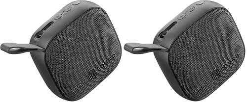 Music Sound - Mini - Altavoz Bluetooth - Potencia de 3 vatios - 4 Horas de reproducción - Compacto y portátil - Acabados de Tela Suave y Colorida - Negro (Paquete de 2)