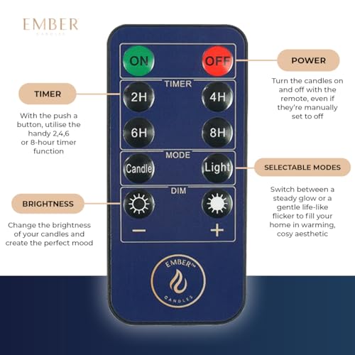 Ember Candles™ 10cm Signature Ivory LED Flickering Battery Candle – 100% Real Wax, Ultra-Realistic, Flameless, Hand-Poured Design, 6-Hour Timer for Safe Indoor Use (with Remote Control) - Image 3