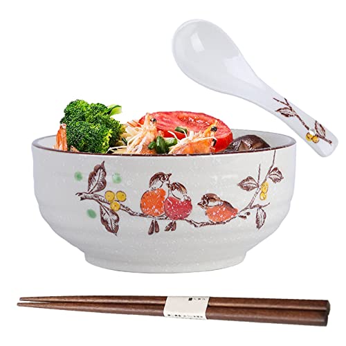 Miska Ramen, japońska miska ceramiczna,miski do sałatek, zestaw misek ramen z łyżeczką pałeczek, miska ramen w stylu vintage, ceramiczna miska na zupę, japońskie naczynia (Style D)