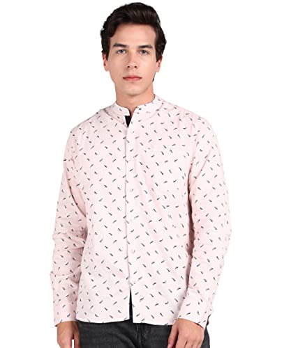 Image of Urbano Fashion Men's Cotton Full Sleeve Slim Fit Casual Printed Shirt with Mandarin Collar