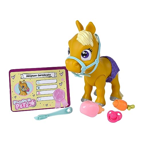 il pony ha una bellissima coda bionda che può essere pettinata dai bambini. Gli si può anche mettere una briglia.
