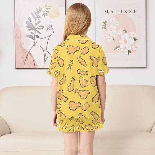 ALAZA Chicken Legs Yellow Pajamas Satin Pajama Set Short Sleeve Button Down Sleepwear4