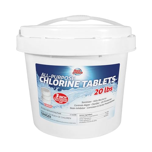 SpaChoice 20-Pounds All-Purpose Pool Chlorine Tablets, Everything-in-One, Chlorine Tablets 3 Inch, Made in USA