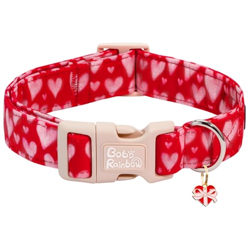 Image of Valentine's Lovely Pink Heart Dog Collar for X-Small Dogs | Valentine Pet Outfit,Wedding,Anniversary,Daily Walks,Adjustable,Cotton Fabric,Quick Release Plastic Buckle,Pendant,Female Dog