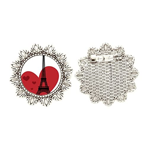 Broche de plata Torre Eiffel de Francia y corazón mediano un regalo romántico especial