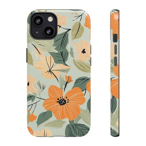 Coque iPhone 13 rigide contre les rayures motif fleurs orange pêche