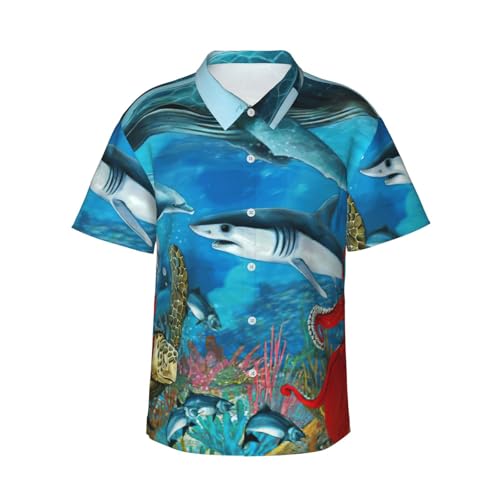 Chemise hawaïenne dauphins et tortue pour homme, ensemble de plage d'été décontracté boutonné