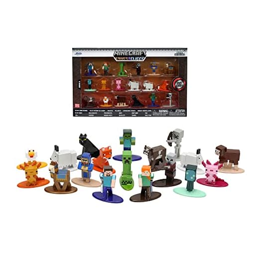 Jada - Set de 18 Figuras Minecraft Caves&Cliffs, Fabricadas en Metal, 4cm, Coleccionables, Licencia Oficial Minecraft (253265008)