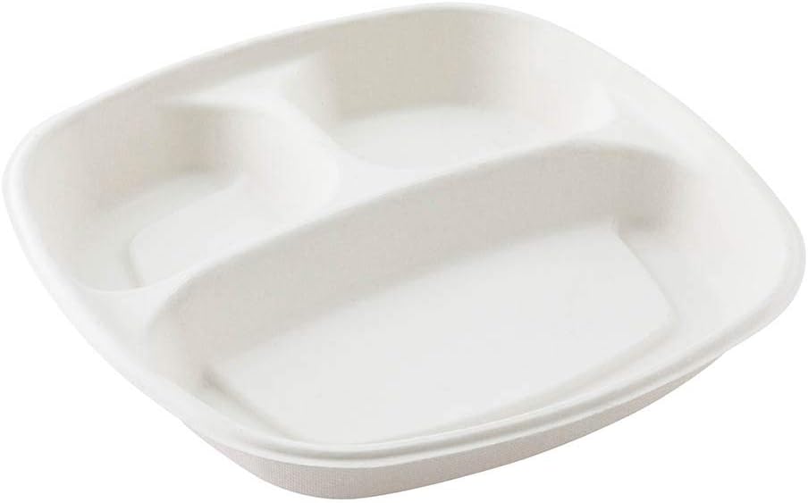 Restaurantware Pulp Tek 15 Ounce Bagasse Plates 100 Salad Plates - Lids Sold Separately 3 Compartments White Bagasse Plates Reinforced Rim Sturdy Microwavable For Salads Or More