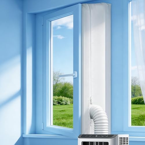 Gruntbear Portable Air Conditioner Window Seal Kit, 400CM (157'') AC Casement, Hot Air Stop Air Exchange Guards with Zip and Adhesive Fastener Works with Tumble Dryer, Keep House Cool