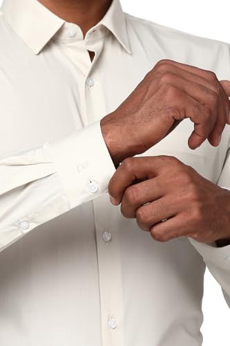 Image of Peter England Men Polycotton Slim Fit Full Sleeve Stretchable Solid Formal Shirt | Lycra Comfort