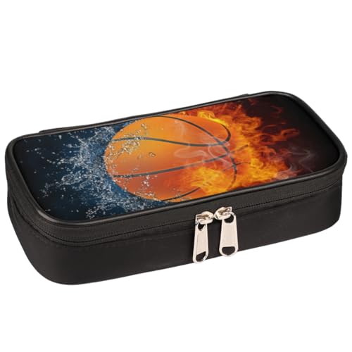 Image of Pencil Case Pen Holder Large Capacity Stationery Organizer Pencil Bag with Zipper for Boys Girls Fire Basketball Pattern Kids Pencil Pouch Storage Box for School College Office