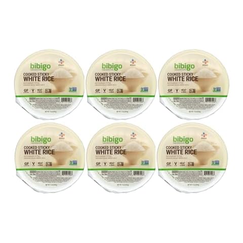 Restaurant Style Bibigo Cooked Sticky White Rice Bowls, Medium Grain, Microwavable, Gluten Free, Low Fat, 7.4 oz, 6 Count - Comes in ComboCreations Box Cover