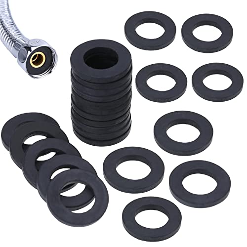50 Pcs Passe-fils en Caoutchouc Bagues D'étanchéité Ensemble D'assortiment de Rondelles de Robinet Rondelles Plates Anneau de Joint en Nylon pour Robinets, Tuyaux, Douches Tête, Noir, 2 Tailles Cover