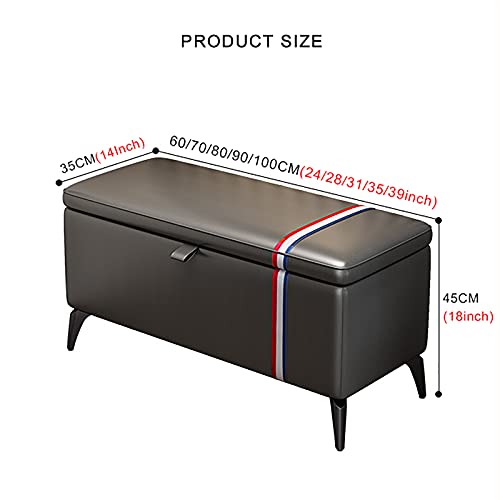 Banc ottoman de rangement en cuir blanc 80cm pour entrée moderne - 3