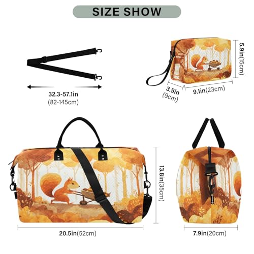 Weekender Bags Travel Duffel Gym Bag Squirrel Cart Golden Maple Forest Carry on Overnight Tote Bag with Toiletry Bag for Airplane Travel Trip Gym Yoga3