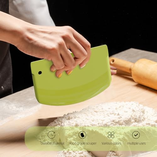 CEWIFO Hard Bench Scraper Dough Scraper for Baking, 4 PCs BPA Free PP Plastic Flexible Dough Cutter, Food-Safe Plastic Bread Making Tools Cake Dough Fondant Icing (White, Green, Yellow, Blue) - Thumbnail 5