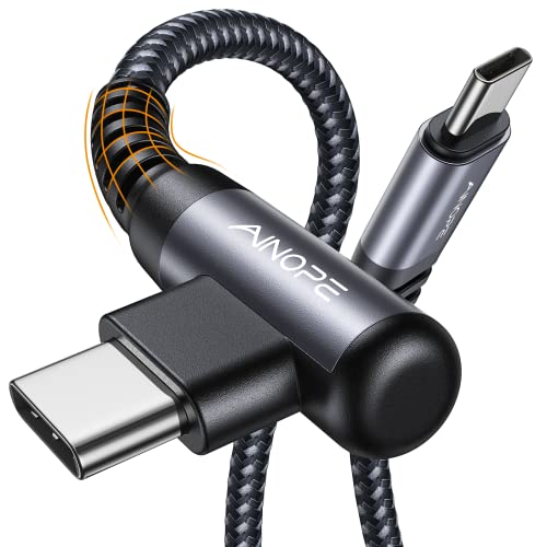 Image of AINOPE USB C Cable 60W 2-Pack 6.6ft Nylon Braided USB C to USB C Cable Type C Charger Fast Charging Right Angle USBC Cable Charger Cord for iPhone 16 Pro Max 15 Plus Samsung S24 S23 iPad Space Gray