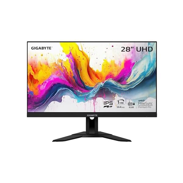 GIGABYTE M28U 28″ 144Hz Gaming Monitor, 3840 x 2160 SS IPS Display, 1ms (GTG) Response Time, 9‎4% DCI-P3, VESA Display HDR400, FreeSync Premium Pro, 1x Display Port 1.4, 2x HDMI 2.1 (M28U-SA)
