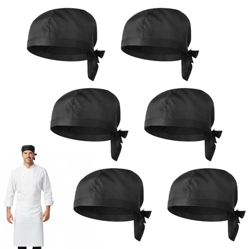 Zyiphor 6 Pièces Toque de Cuisinier Ajustable, Toque de Chef Cuisinier Noir, Bandana Chef Unisexe en Polycoton pour Restaurants, Cuisines, Boulangeries, Cafés