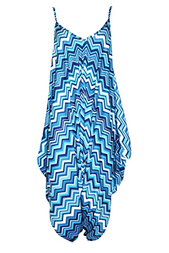 Fashion Star Womens Jumpsuit Cami Thin Strappy Playsuit Lagenlook Romper Baggy Harem Jumpsuit Blue Zigzag S/M (UK 8/10)