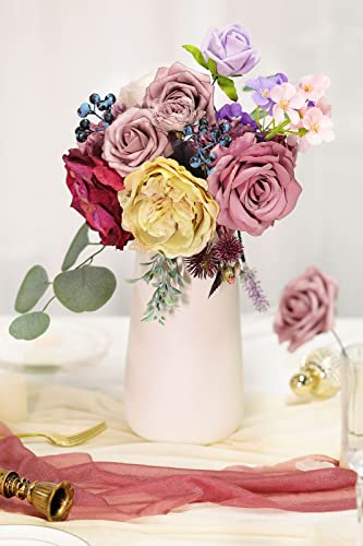Artificial Flowers Combo Box Set Faux Flowers Box Set Bouquets Centerpieces For Wedding Bouquets For Bride Wedding Cake Flowers Decorations, Dusty Rose #TOP5