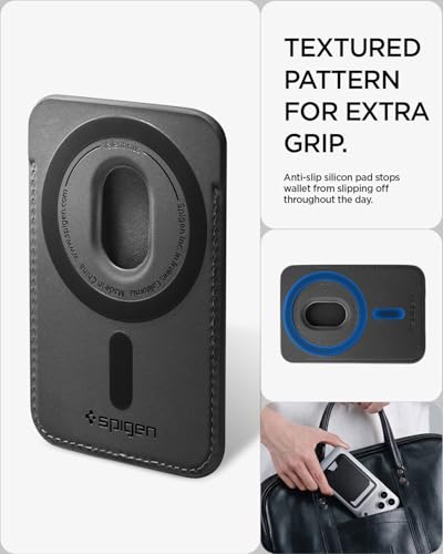 Image of Spigen Valentinus (Magfit) Magnetic Card Holder up to 5 Cards, Faux Leather MagSafe & Pixelsnap Wallet Compatible with iPhone 17 /16 /15 /14 /13 /12 Models, Pixel 10 Series - Black