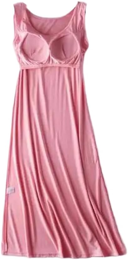Womens Cotton Long Nightgown Sleeveless Padded Sleep Dress Plus Size Lounge Wear