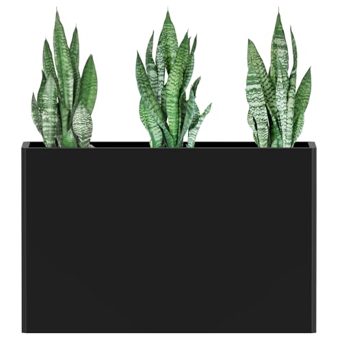 Heavy-Duty Galvanized Steel Planter with Removable Insert Shelf & 4 Drainage Holes - 32x12x24 Inches Large Size Planters for Outdoor/Indoor Patio, Black