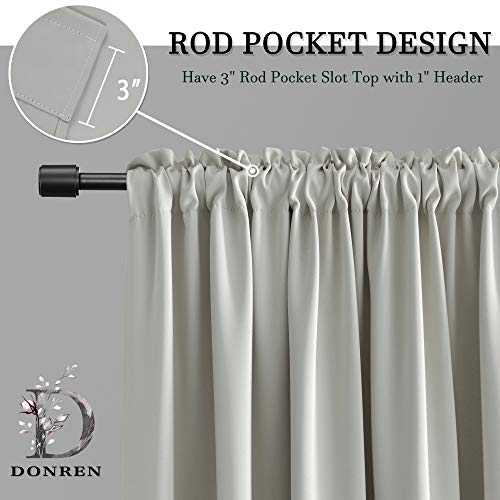 Image of DONREN 90 Inch Length Blackout Curtain Panels for Living Room - Thermal Insulated Solid Rod Pocket Curtains for Dining Room(2 Panels,Light Grey)