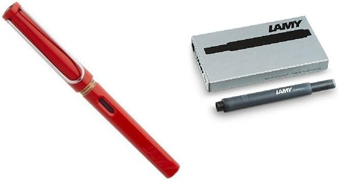 LAMY Safari Red Extra Fine Point Fountain Pen (L16EF) (Extra Fine Pen + Refills)
