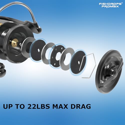 Fishdrops Rhino Spinning Reel, UP to 22LBs Drag & 7+1 BB Fishing Reel, CNC Aluminum Spool & Ultra-Lightweight Handle, for Fresh and Saltwater, 6.2:1 High Speed Gear Ratio, Neutral Colors, Size3000 by FISHDROPS - Image 6