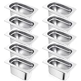 Thenshop 10 Stück 1/9 Größe 10,2 cm tiefe Hotelpfanne Edelstahl Dampftischpfanne kommerzielle Metall Lebensmittel Catering Tablett für Hotel, Restaurant, Buffet, 0,8 mm dick, 6,9 L x 4,3 B