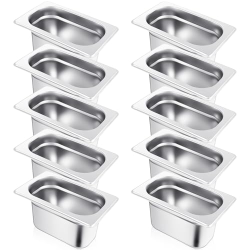 Thenshop 10 Pcs 1/9 Size 4 Inch Deep Hotel Pan Stainless Steel