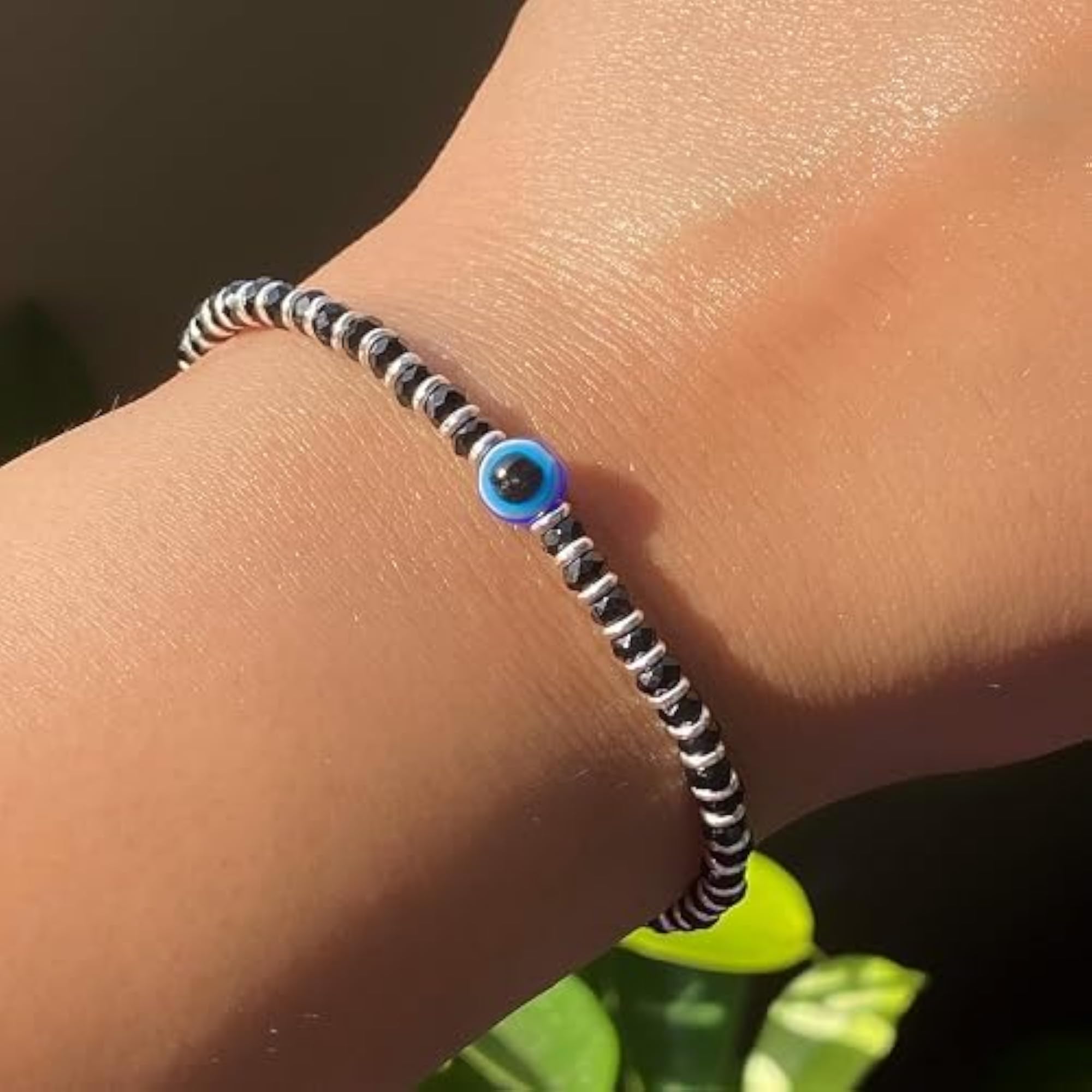 Evil Eye Protection Bracelet, Adjustable Beaded Wristband